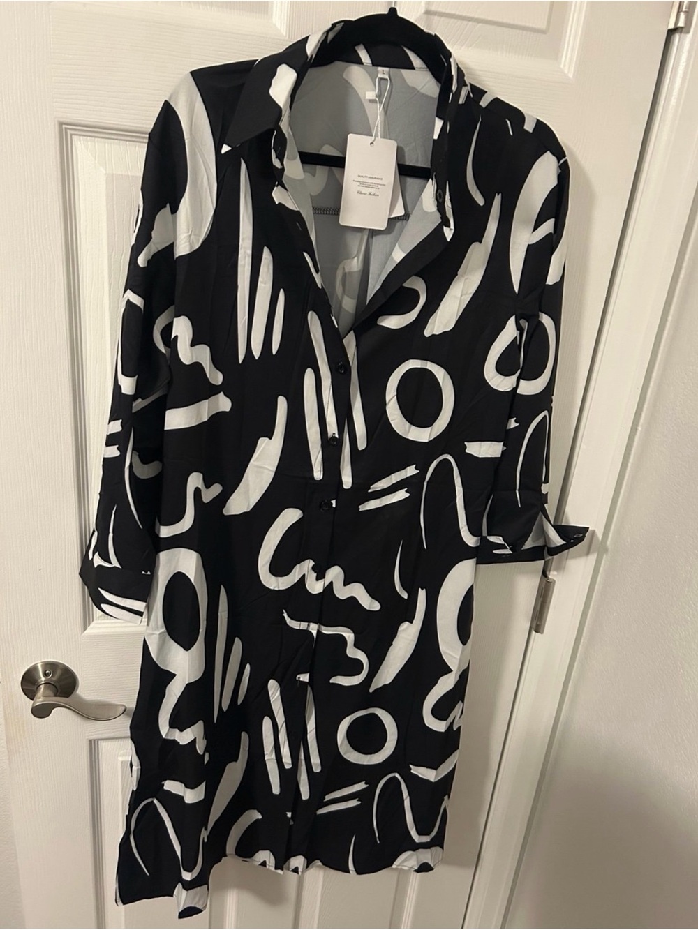 Black & White Abstract Print Shirt Dress